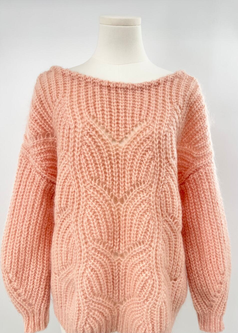 Sezane Peach Simone Jumper Blush Mohair Wool Sweater Low Back Oversized S